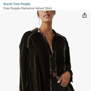 NWT Free People Marianne Velvet Shirt in Midnight Brown msrp$168.00